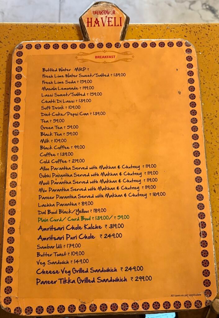 Haveli dharampur Menu
